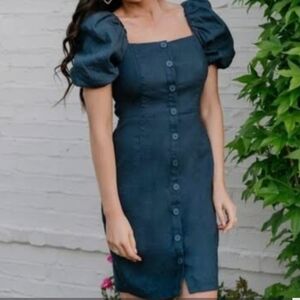 Rachel Parcell Square Neck Navy Linen Blend Mini Dress Medium